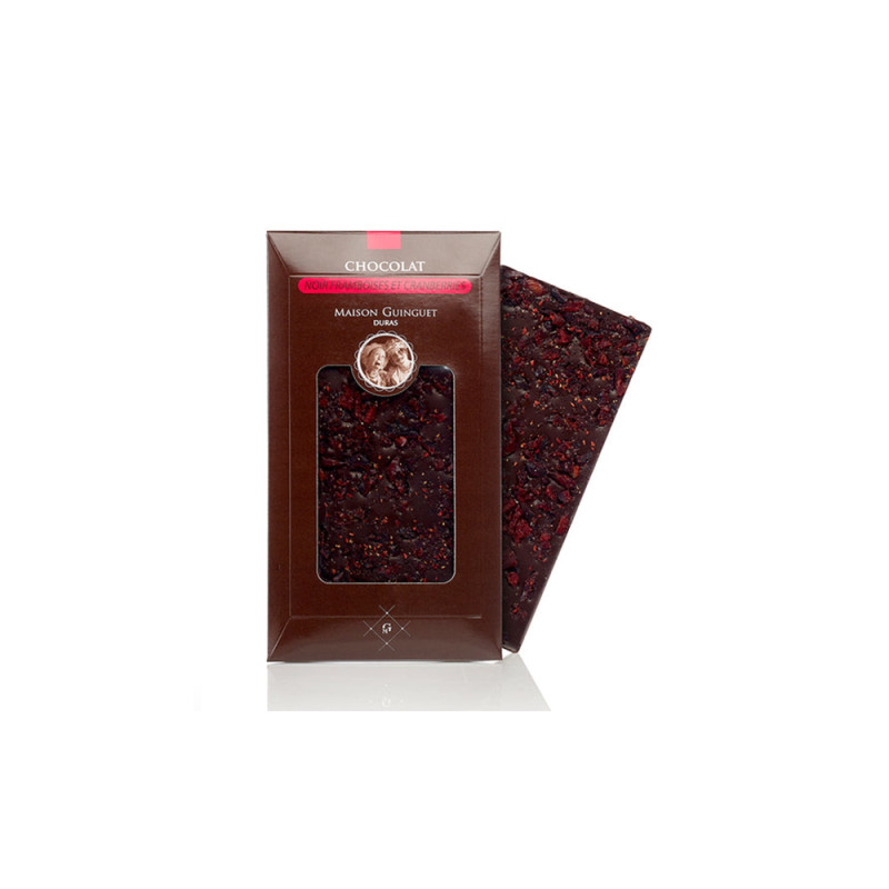 Tablette chocolat noir framboises et cranberries